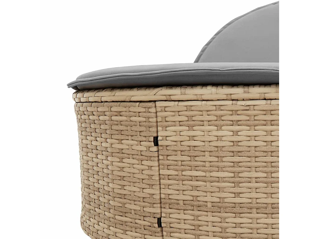 Chaise longue double avec coussins beige résine tressée