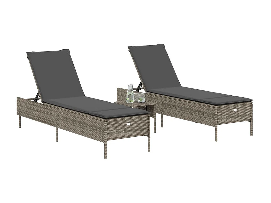 Chaises longues avec coussins lot de 2 gris résine tressée
