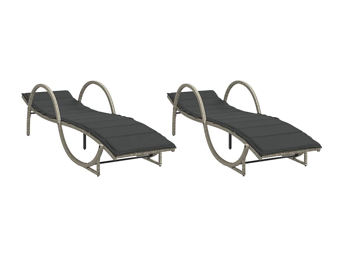 Conjunto de 2 cadeiras de praia e almofadas de resina tecida cinza claro