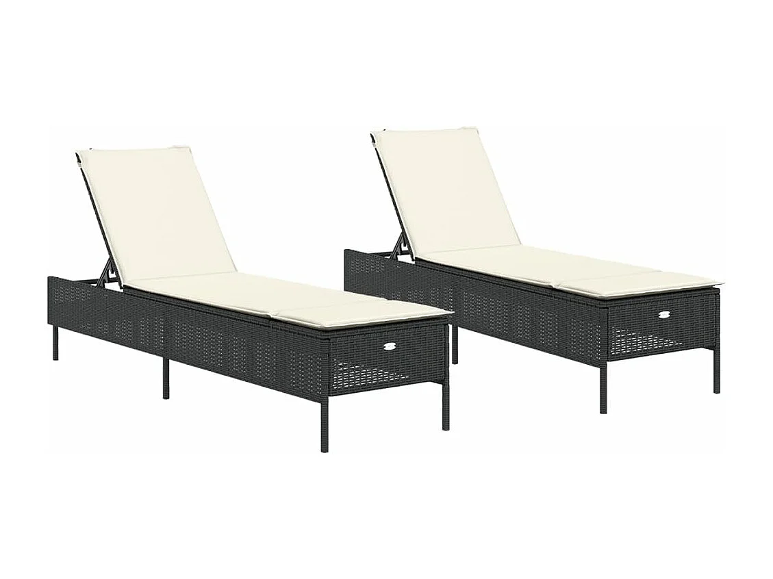 Chaises longues avec coussins lot de 2 noir résine tressée