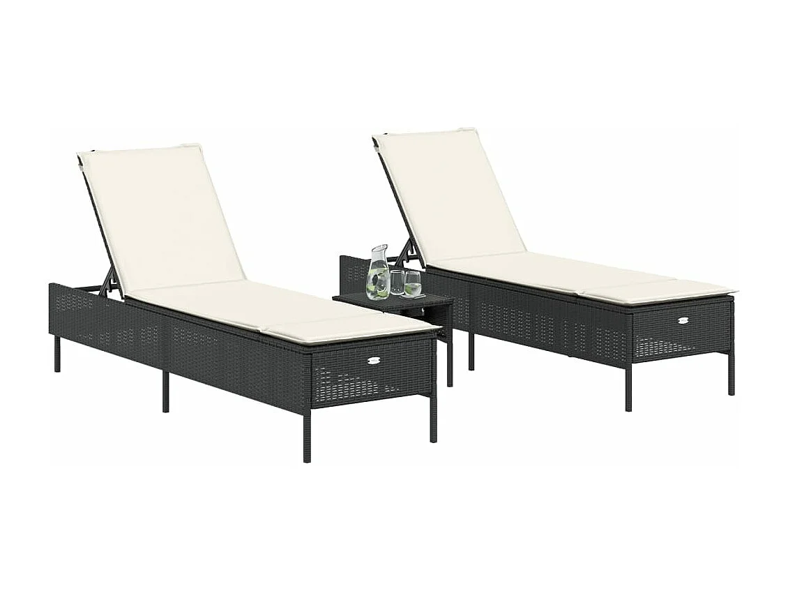 Chaises longues avec coussins lot de 2 noir résine tressée