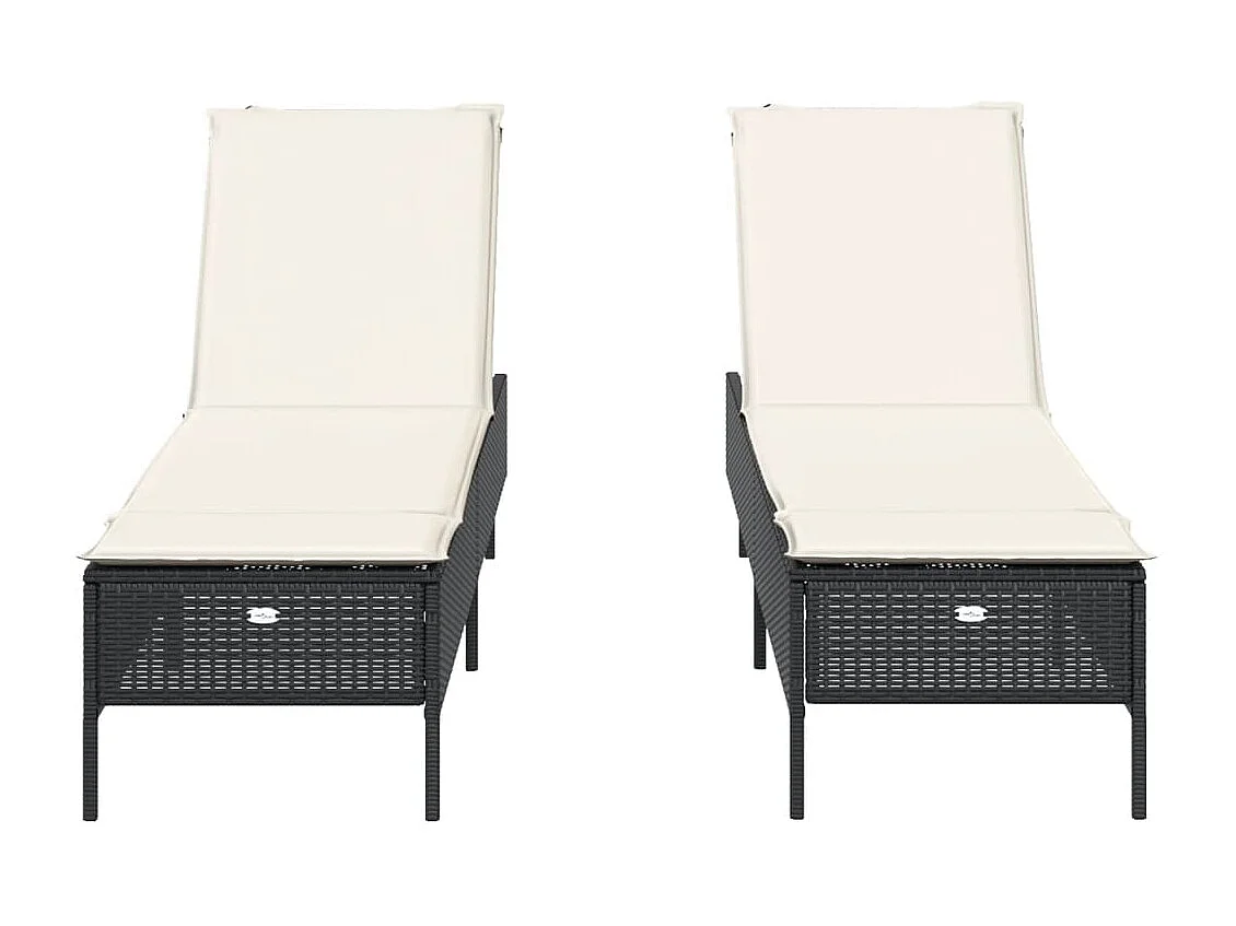 Chaises longues avec coussins lot de 2 noir résine tressée