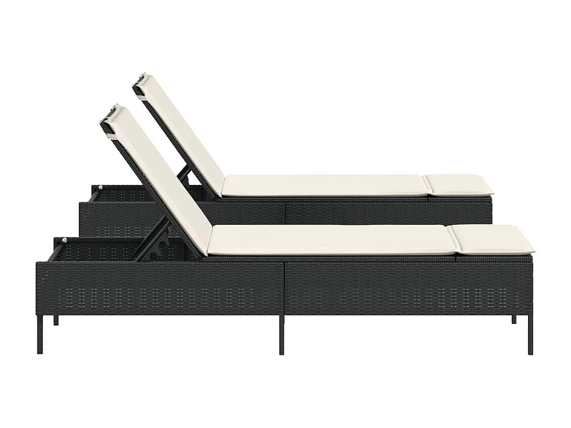 Chaises longues avec coussins lot de 2 noir résine tressée