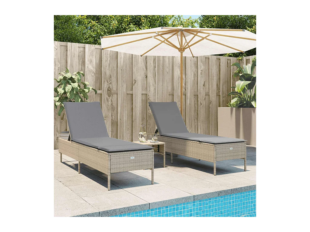 Chaises longues avec coussins lot de 2 beige résine tressée