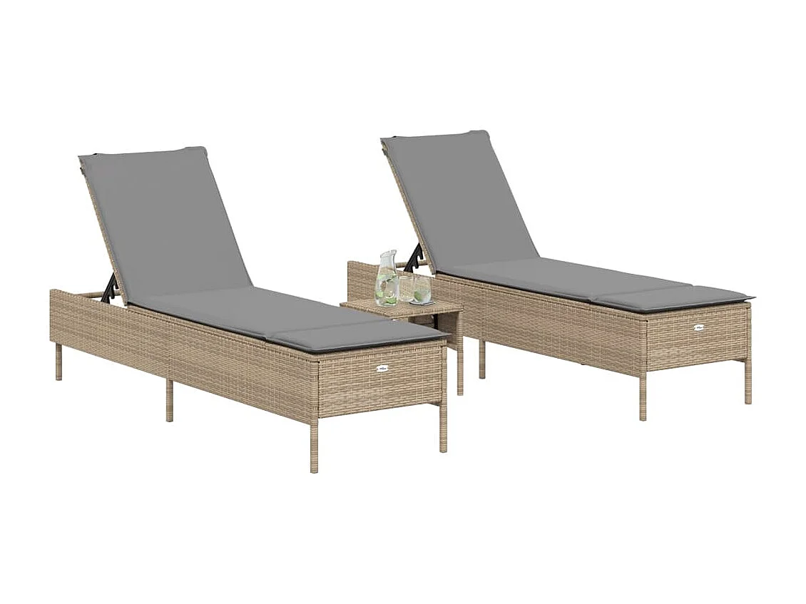 Chaises longues avec coussins lot de 2 beige résine tressée