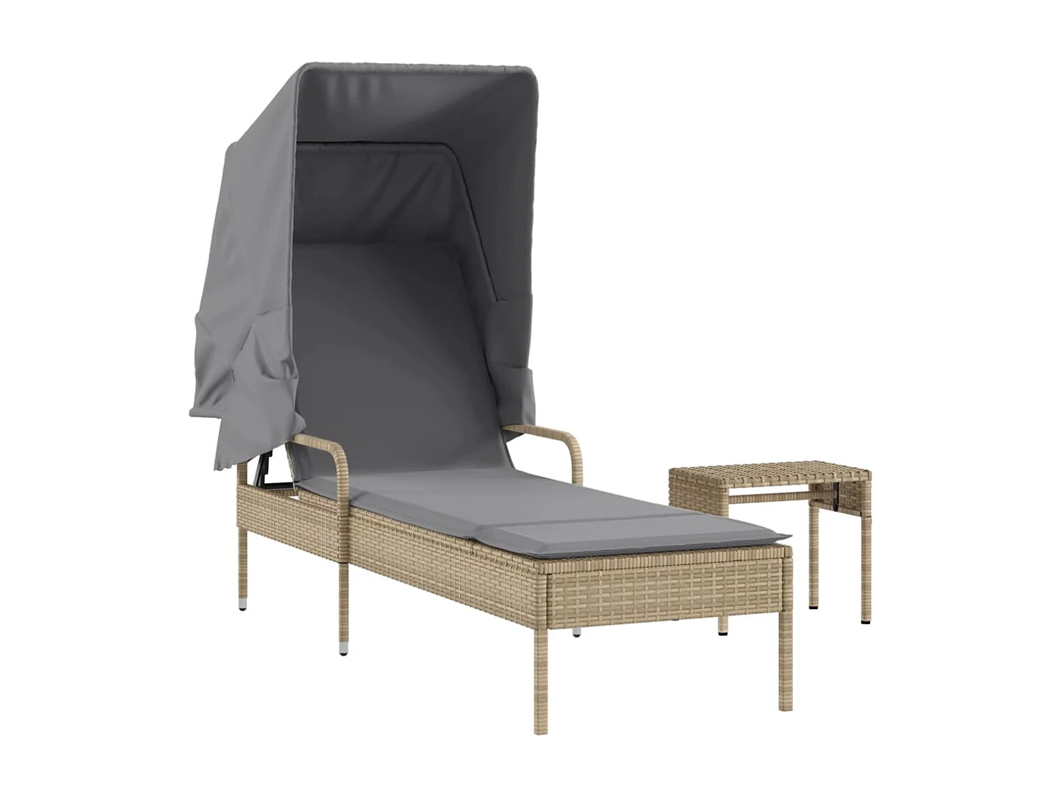 Chaise longue avec auvent et table beige résine tressée
