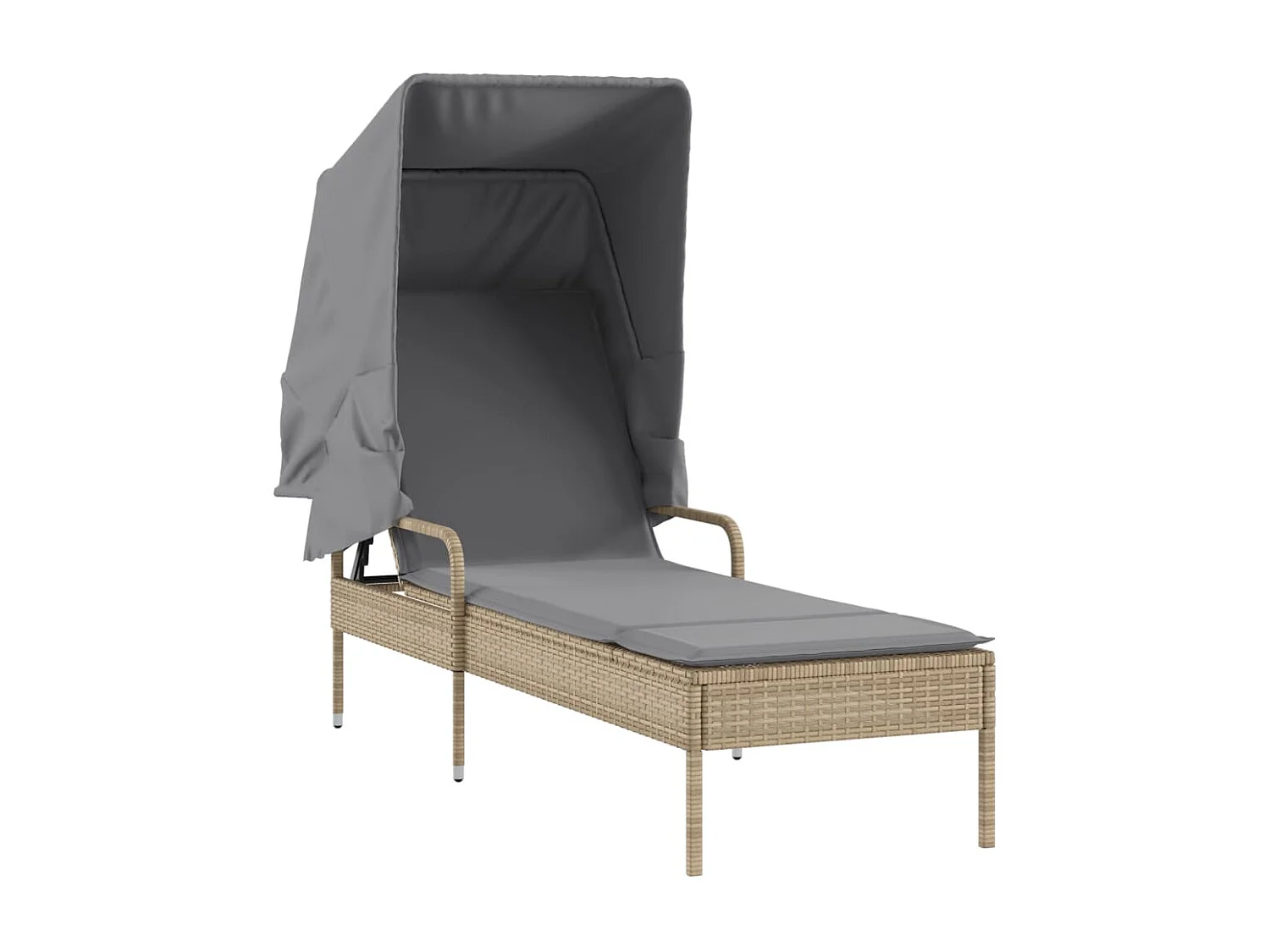 Chaise longue avec auvent et table beige résine tressée