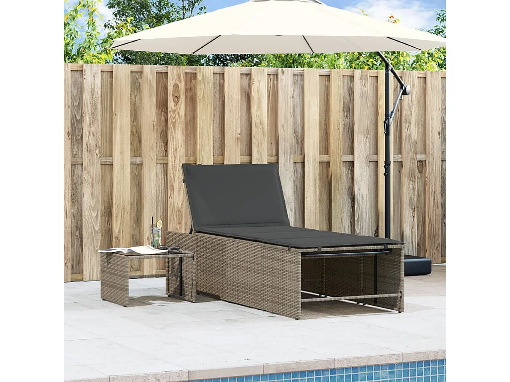 Chaises longues lot de 2 avec table gris résine tressée