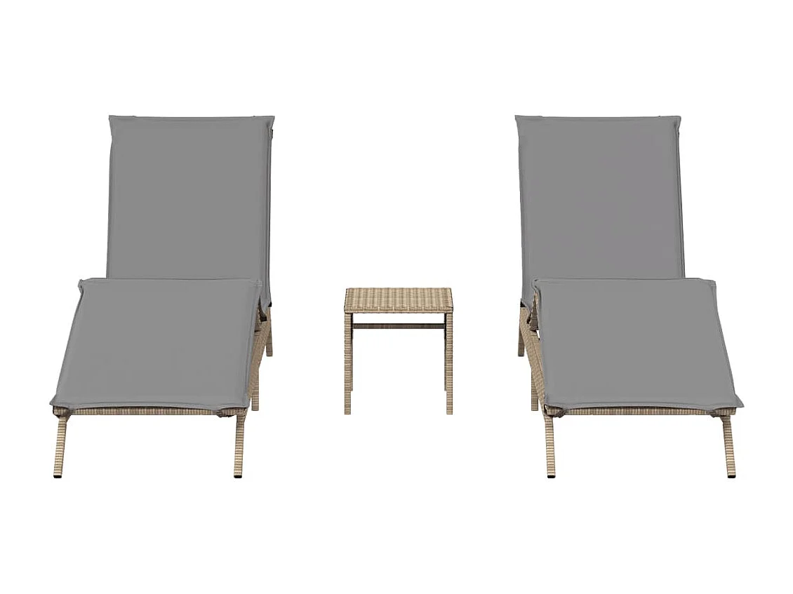 Chaises longues lot de 2 avec table beige résine tressée