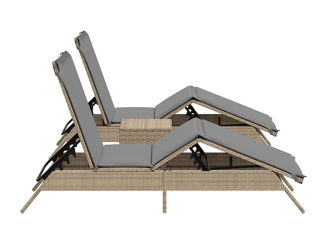 Chaises longues lot de 2 avec table beige résine tressée