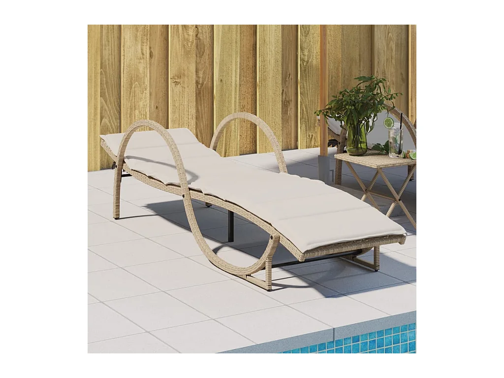 Chaise longue avec coussin beige 60x199x42 cm résine tressée