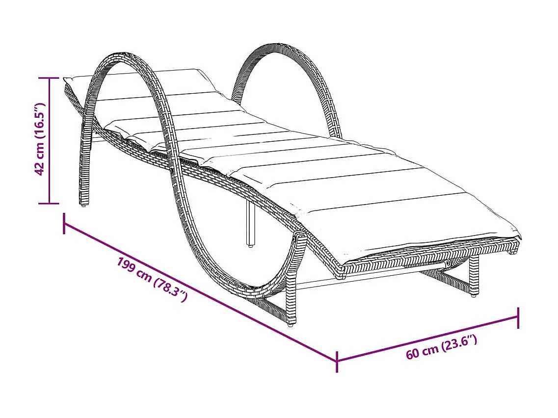 Chaise longue avec coussin beige 60x199x42 cm résine tressée