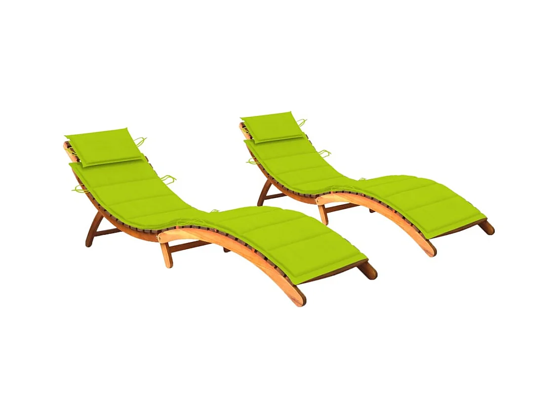 Chaises longues lot de 2 avec coussins Bois d'acacia solide