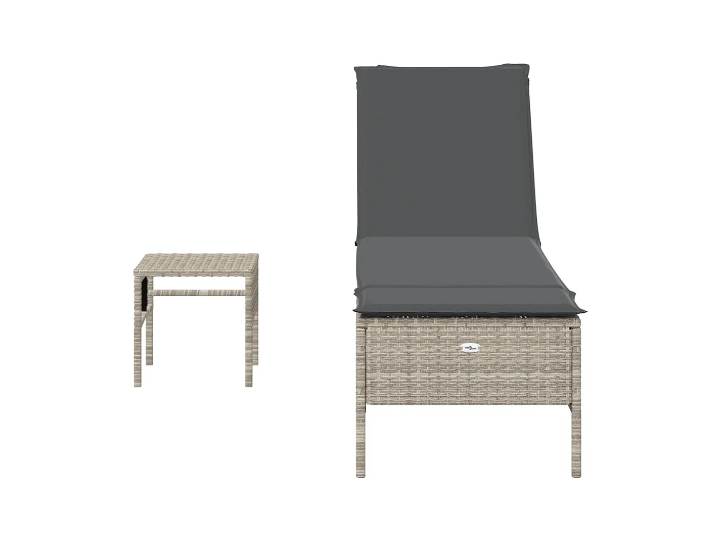Chaise longue avec table et coussin gris clair résine tressée
