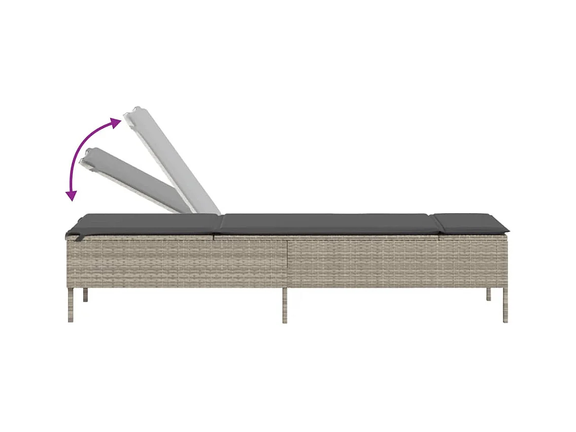 Chaise longue avec table et coussin gris clair résine tressée