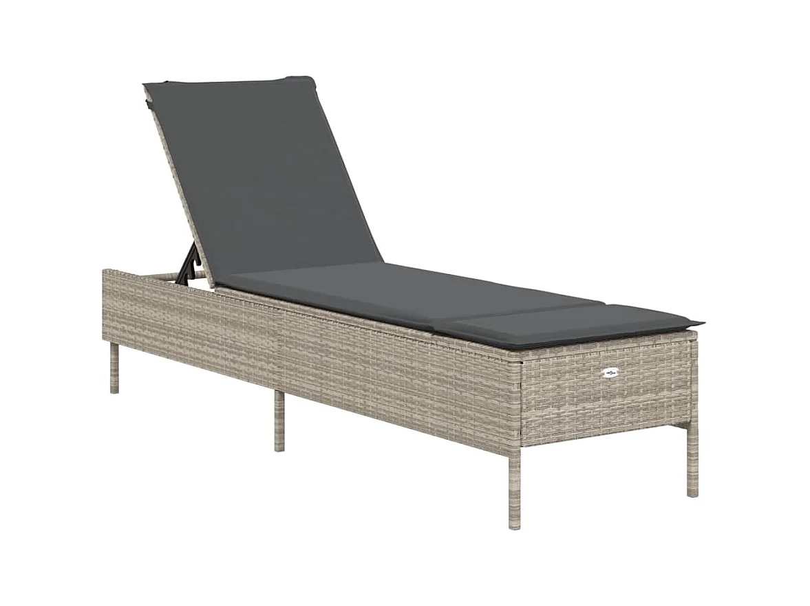 Chaise longue avec coussin gris clair résine tressée