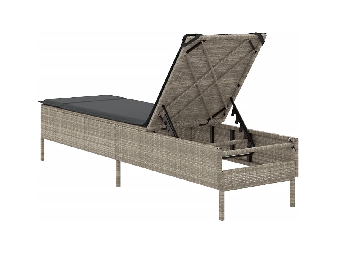 Chaise longue avec coussin gris clair résine tressée