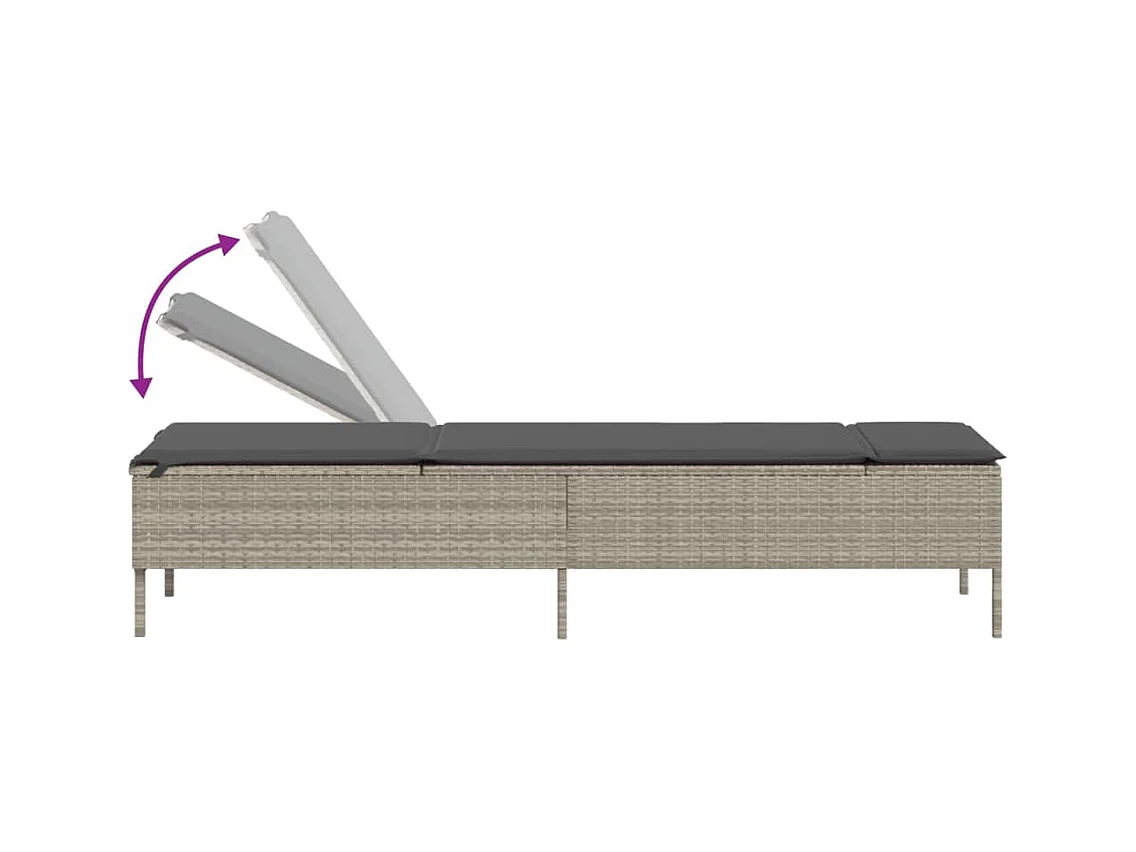 Chaise longue avec coussin gris clair résine tressée