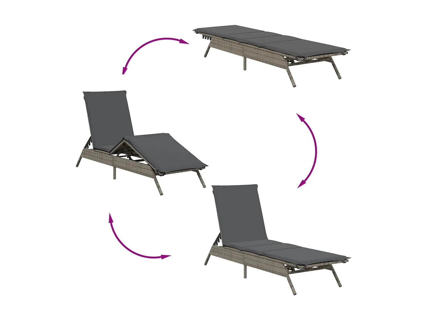 Poltrona lounge con cuscino in resina intrecciata grigia