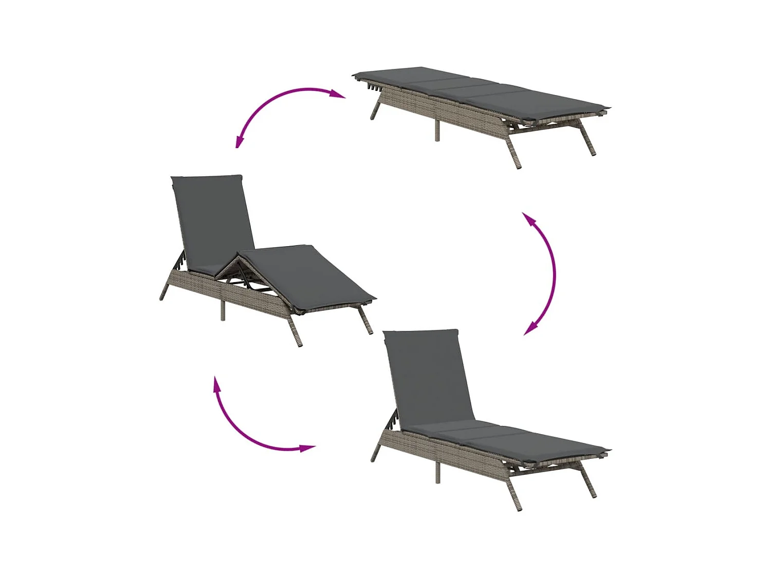 Ligstoelen met kussens set van 2 grijs geweven hars