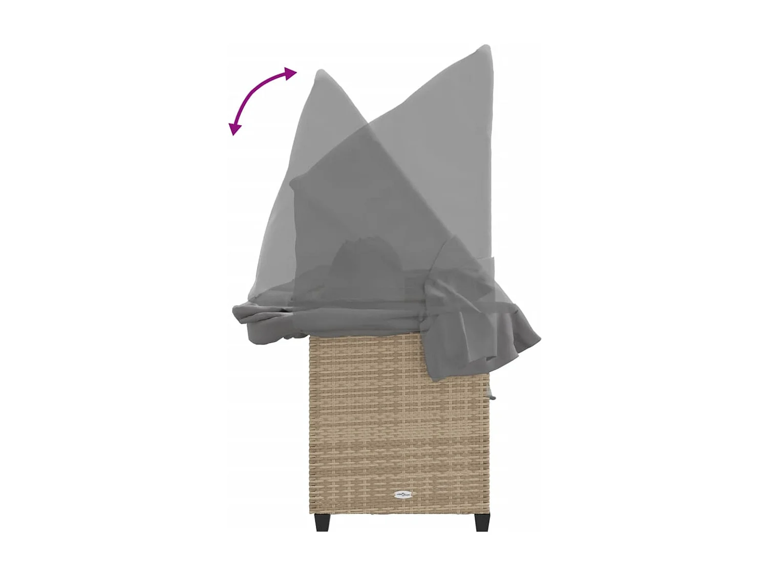 Espreguiçadeira com dossel e almofadas de resina tecida bege