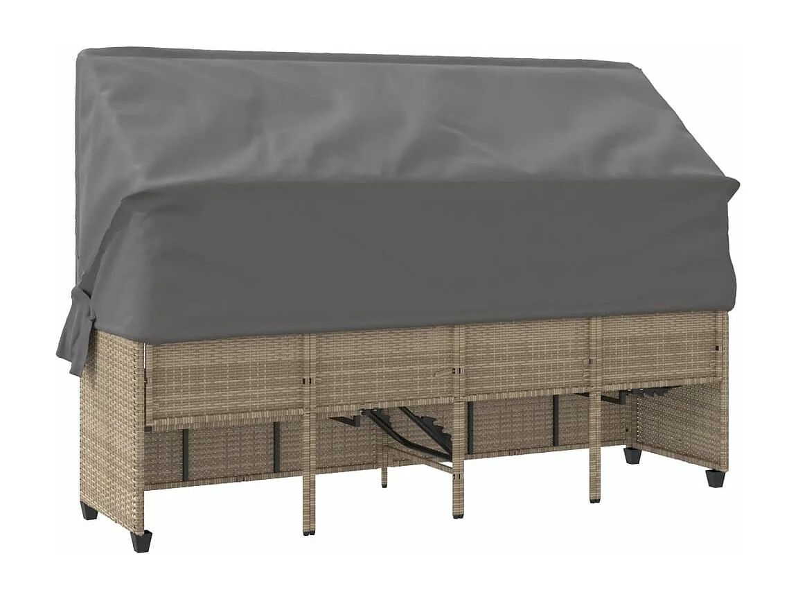 Chaise longue avec auvent et coussins beige résine tressée