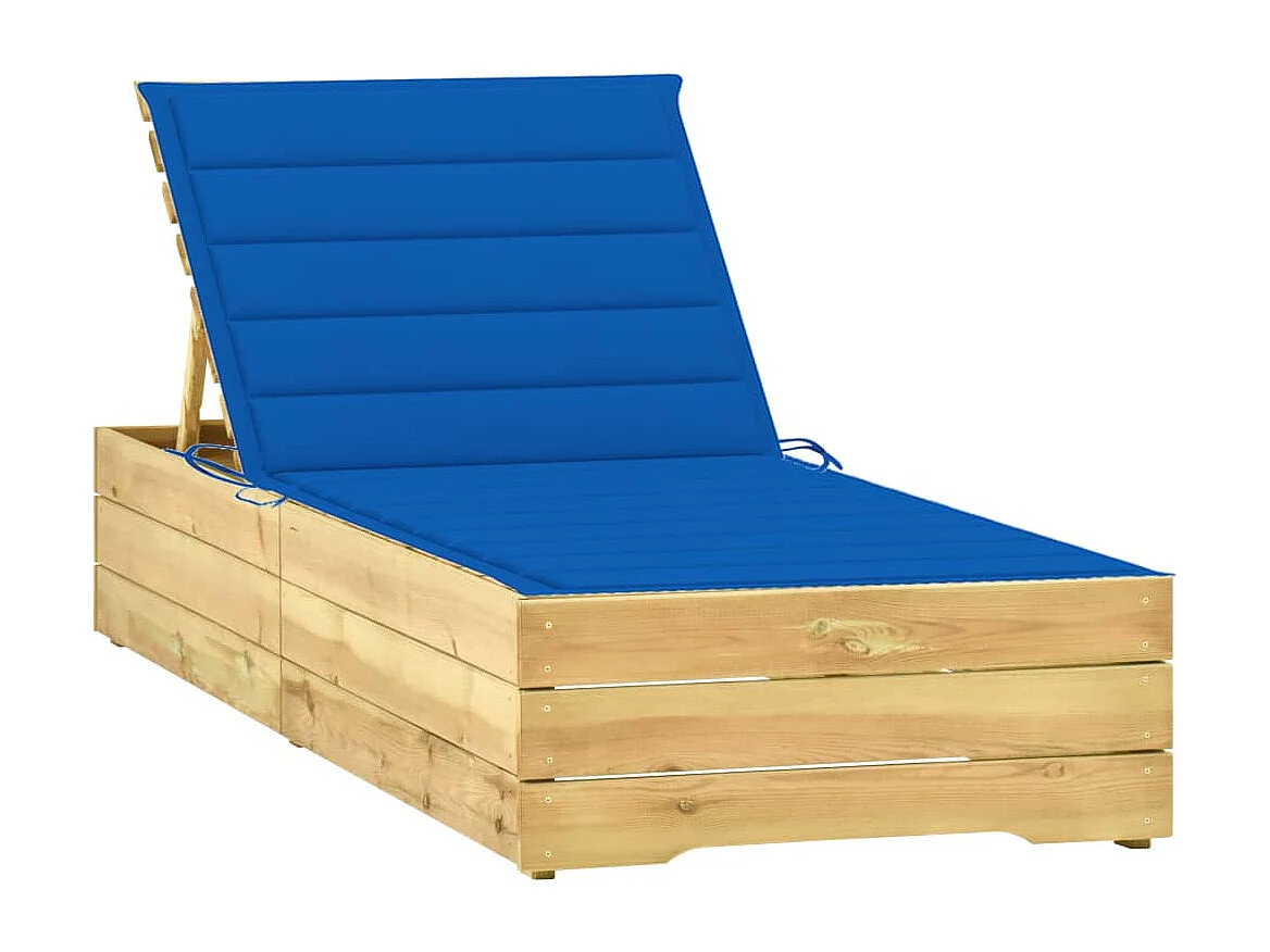Chaise longue avec coussin bleu royal Bois de pin imprégné