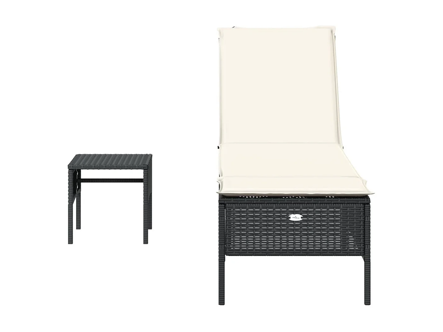 Chaise longue avec table et coussin noir résine tressée
