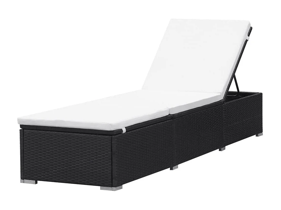 Chaise longue avec coussin Résine tressée Noir