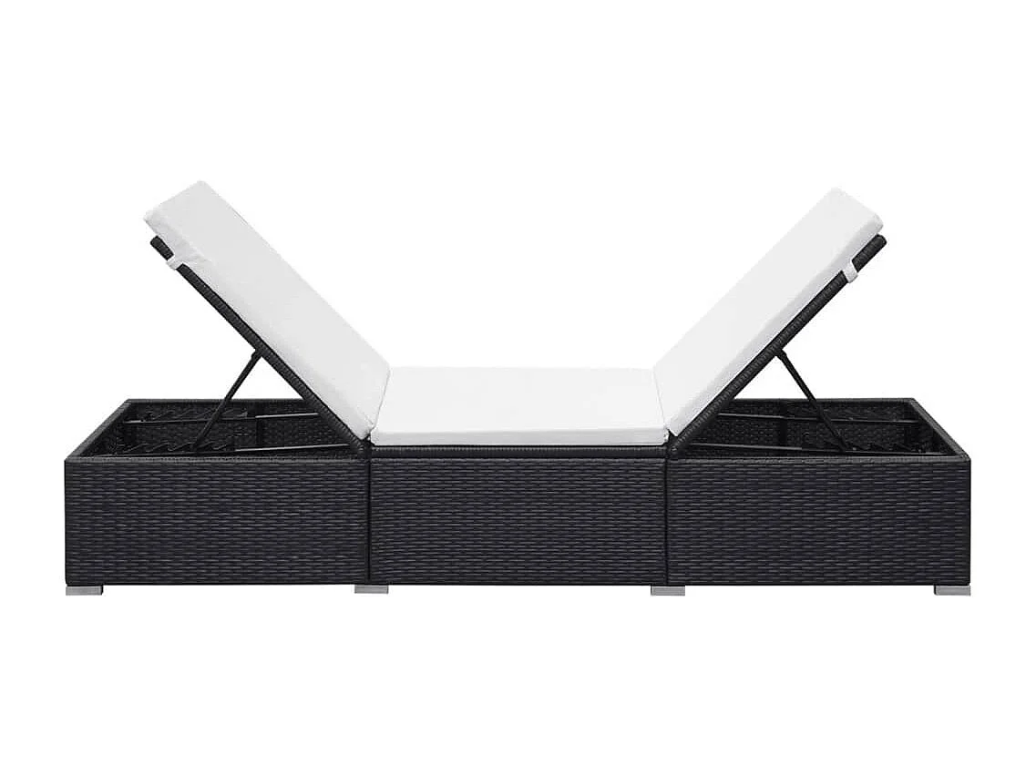 Chaise longue avec coussin Résine tressée Noir