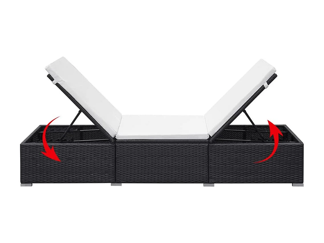 Chaise longue avec coussin Résine tressée Noir