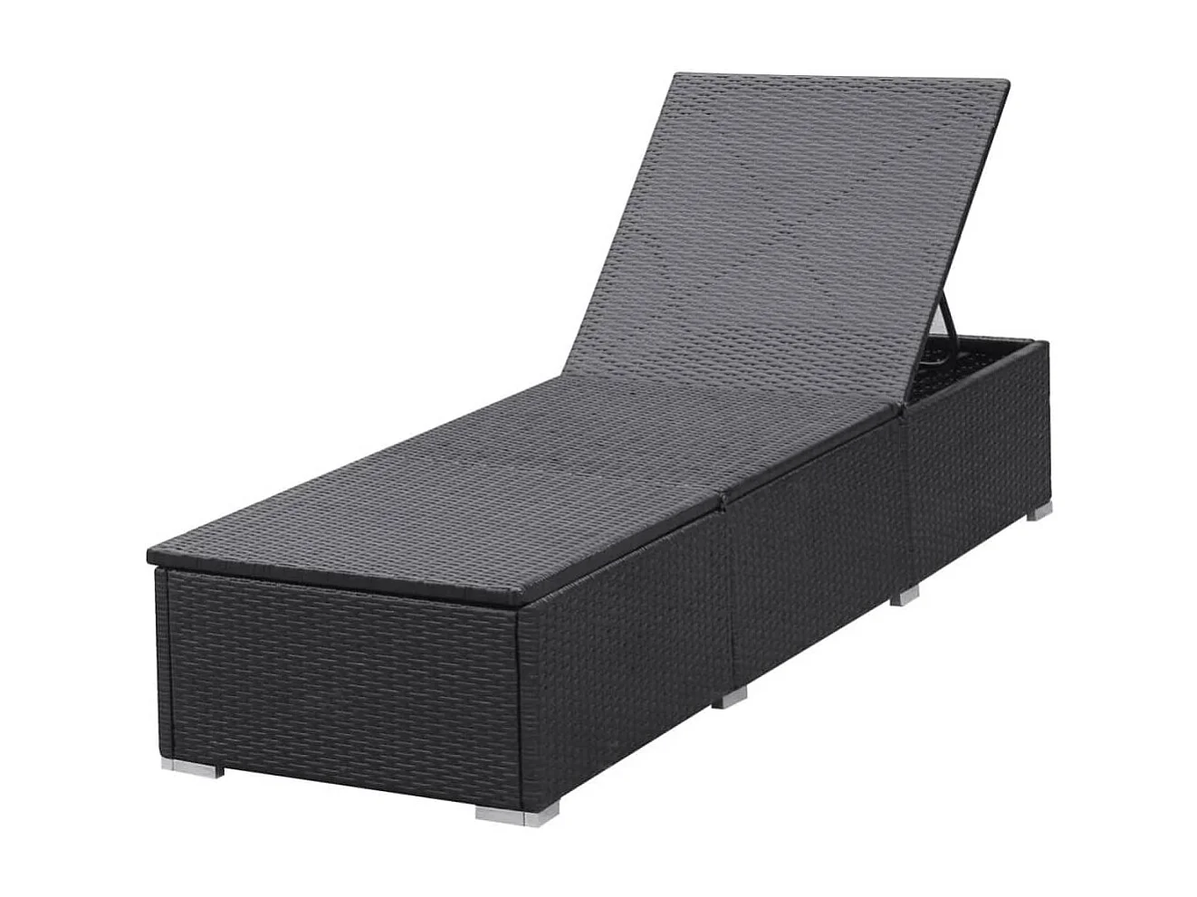 Chaise longue avec coussin Résine tressée Noir