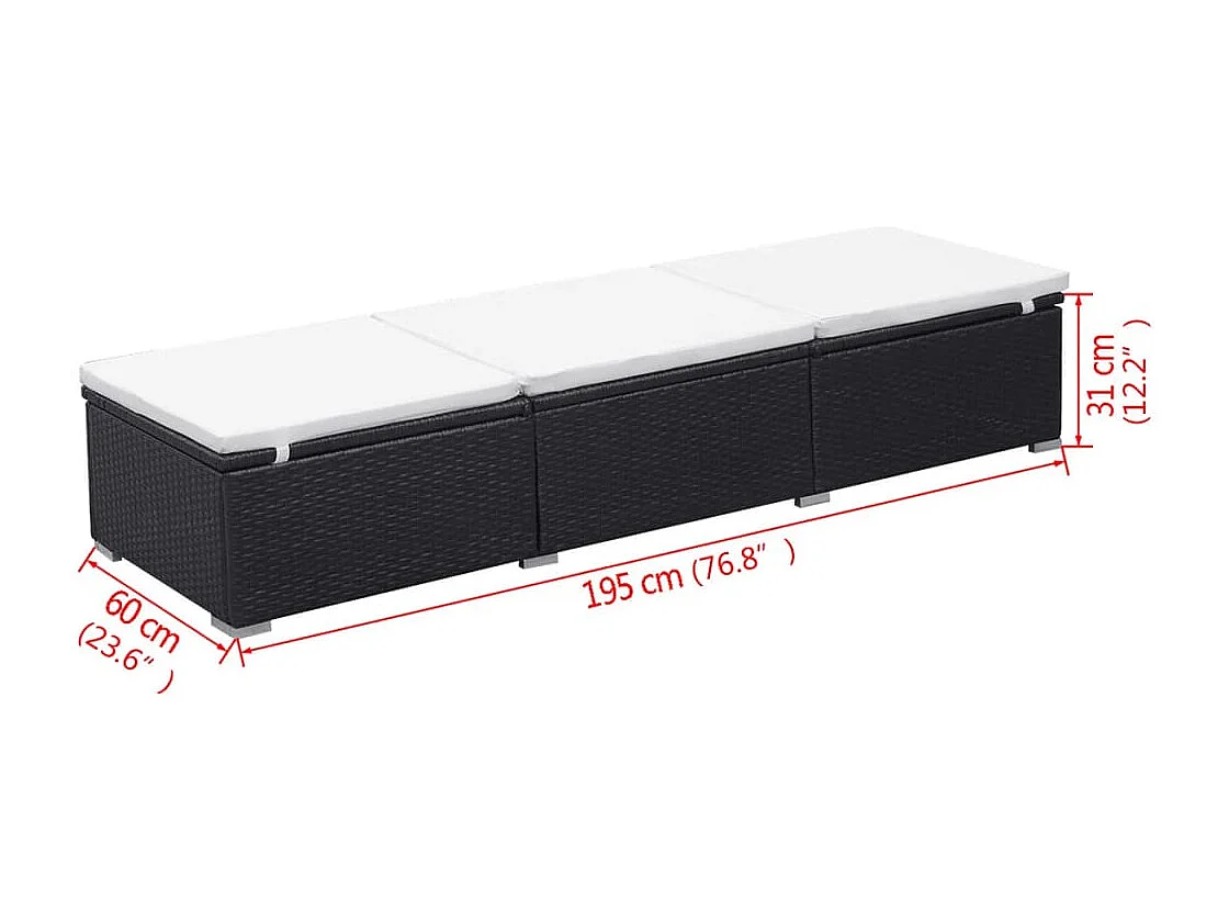 Chaise longue avec coussin Résine tressée Noir