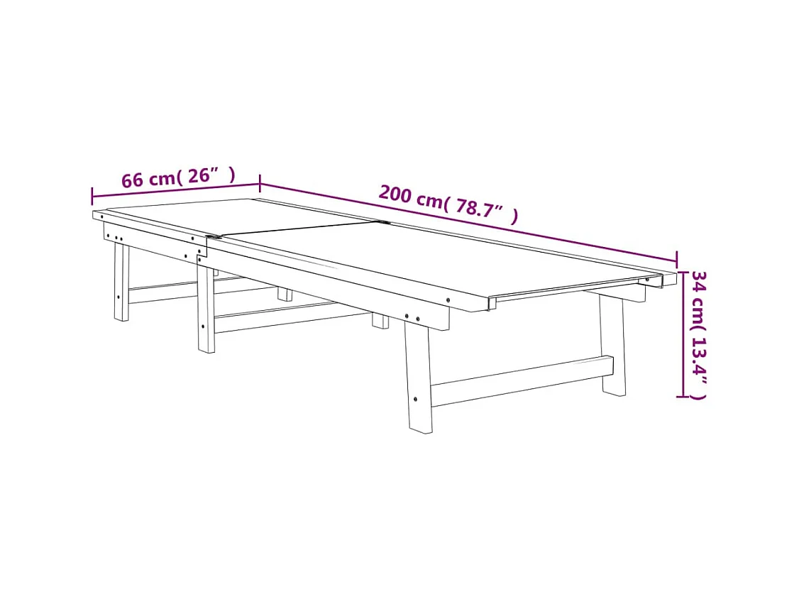 Set di 2 sedie a sdraio in legno massello di acacia nero e Textilene