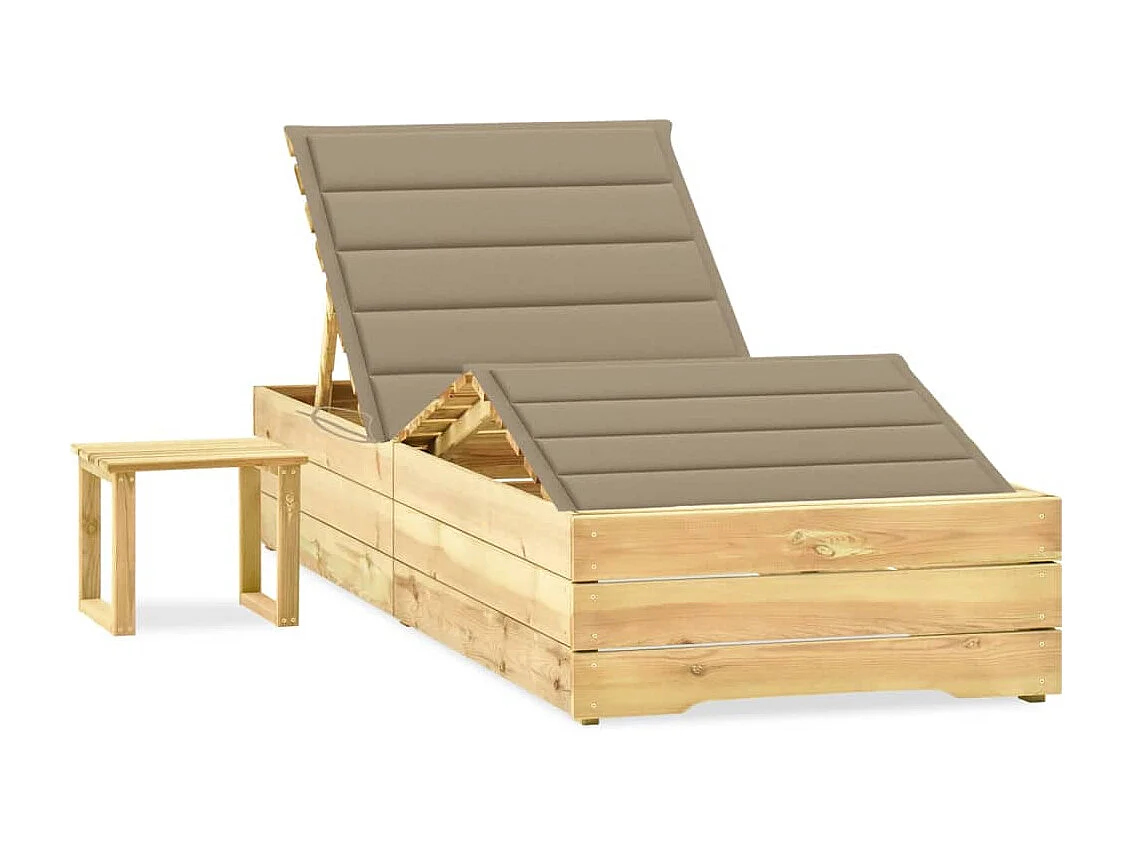 Chaise longue de jardin avec table et coussin Pin imprégné