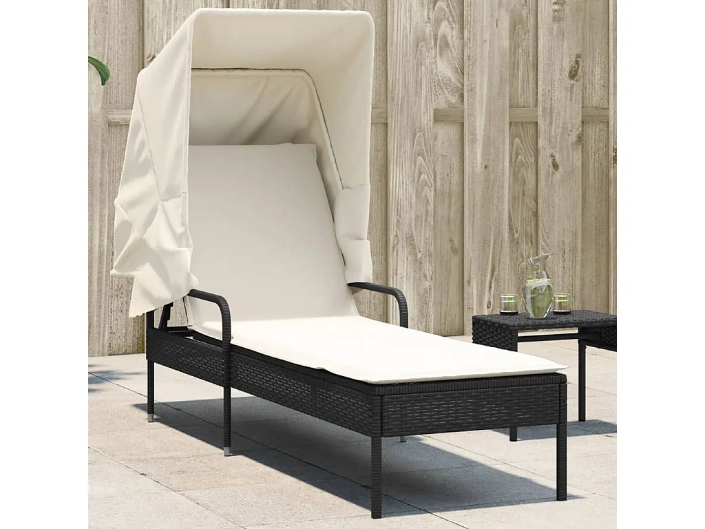 Chaise longue avec auvent noir résine tressée