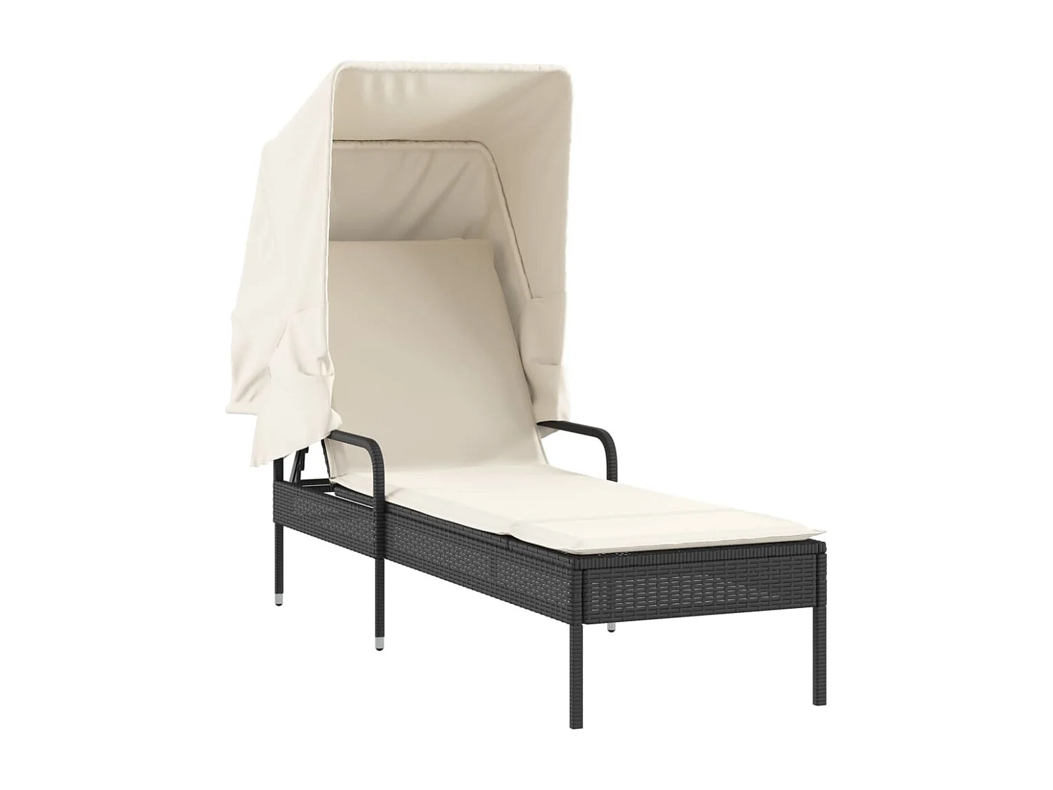 Chaise longue avec auvent noir résine tressée