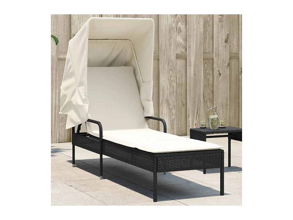 Chaise longue avec auvent noir résine tressée