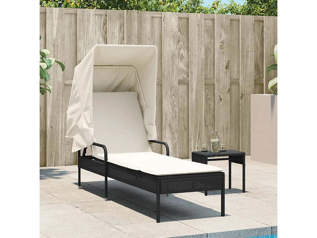 Chaise longue avec auvent noir résine tressée