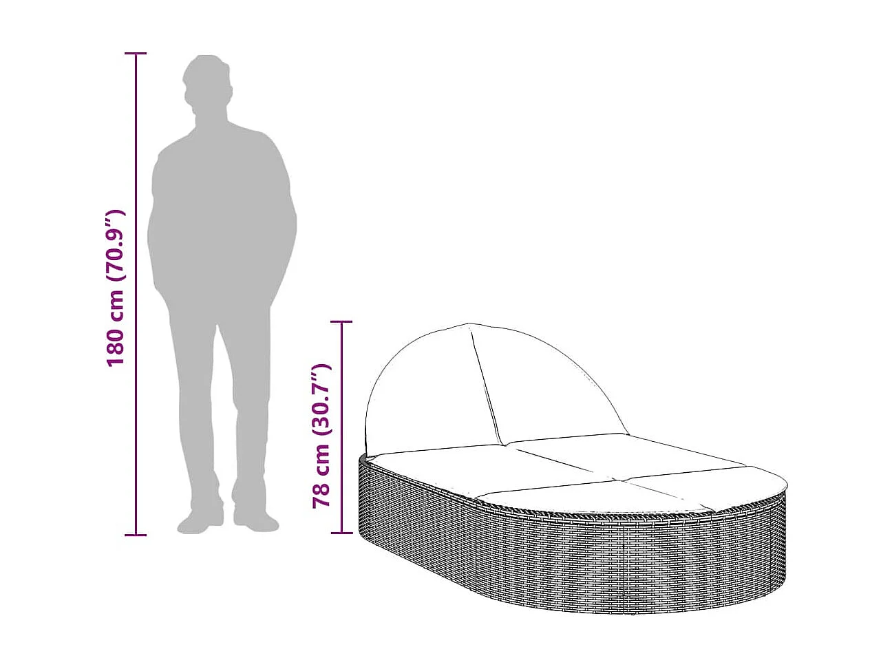 Chaise longue double avec coussins marron résine tressée