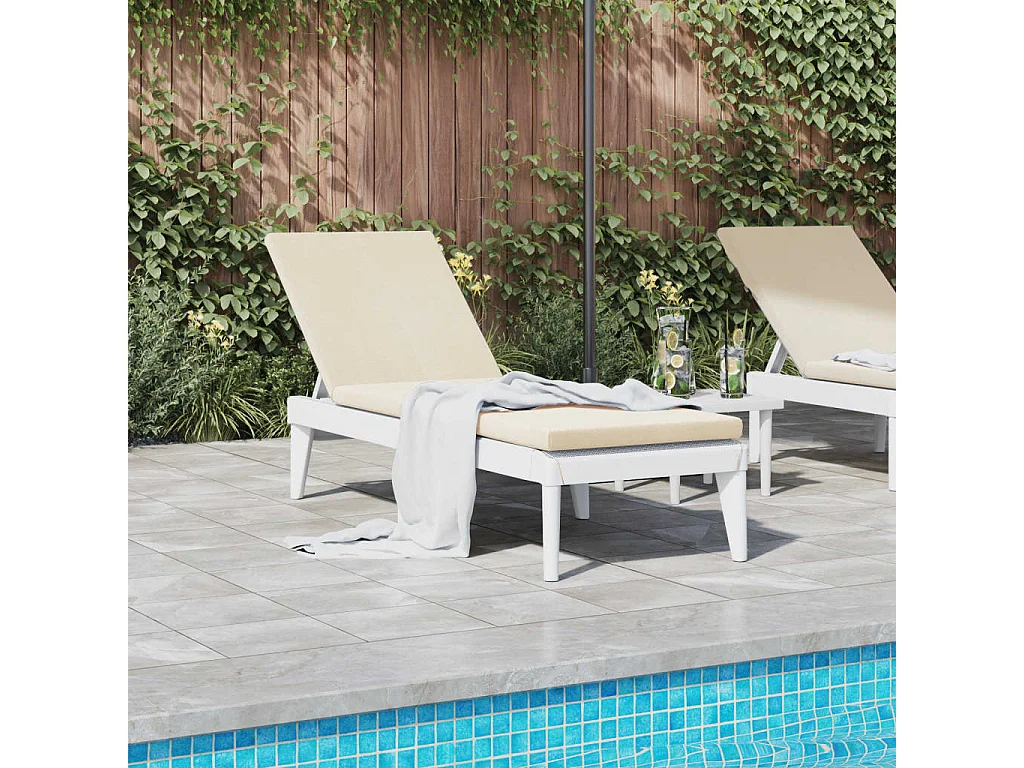 Chaise longue avec coussin blanc 186x60x29 cm PP