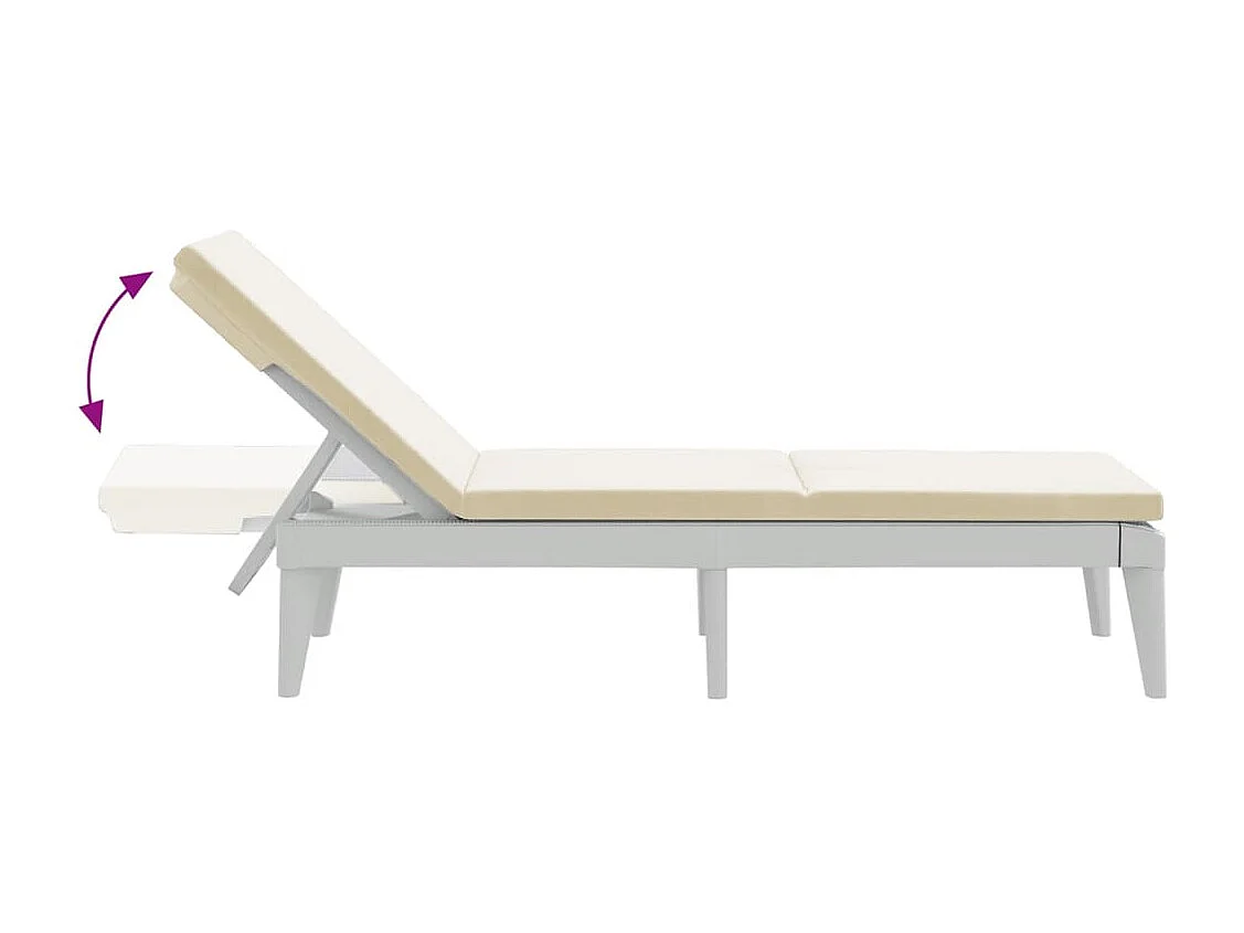 Chaise longue avec coussin blanc 186x60x29 cm PP