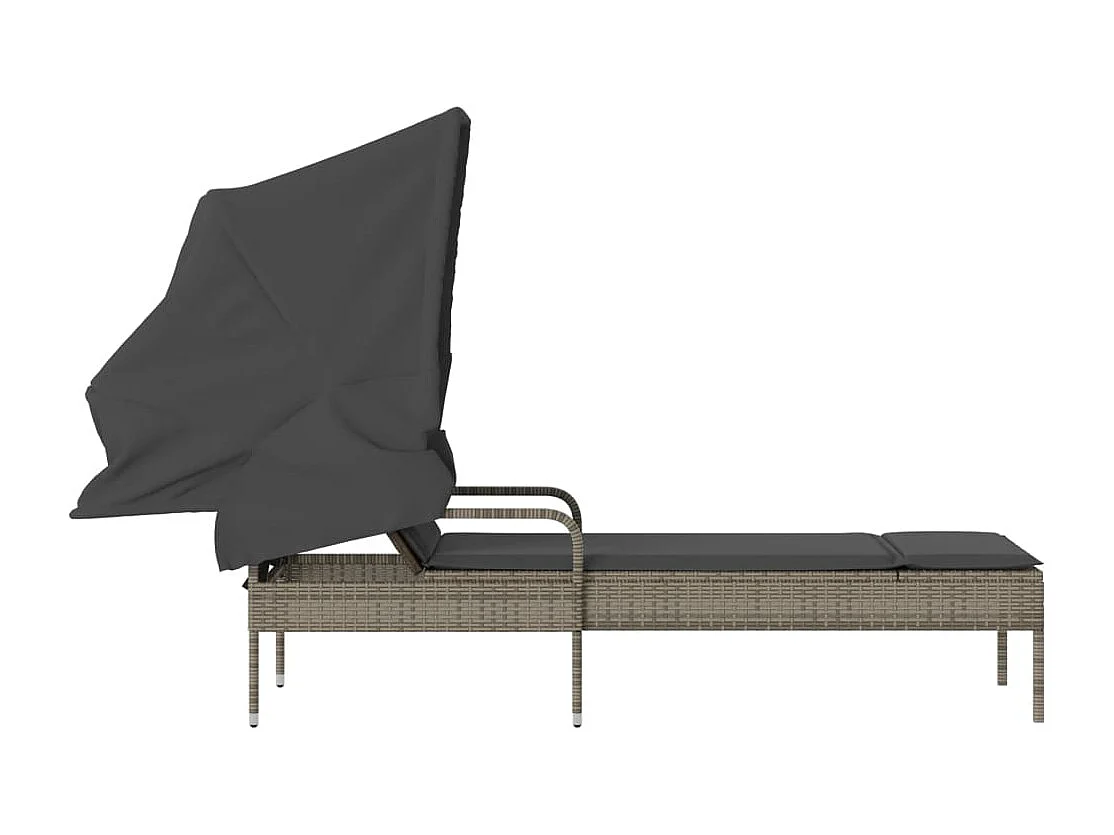 Chaise longue avec auvent gris résine tressée