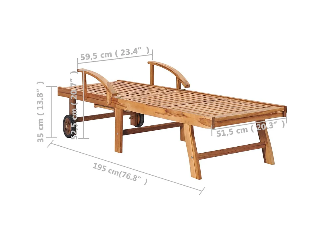 Juego de 2 tumbonas con mesa y cojín. Madera maciza de teca.