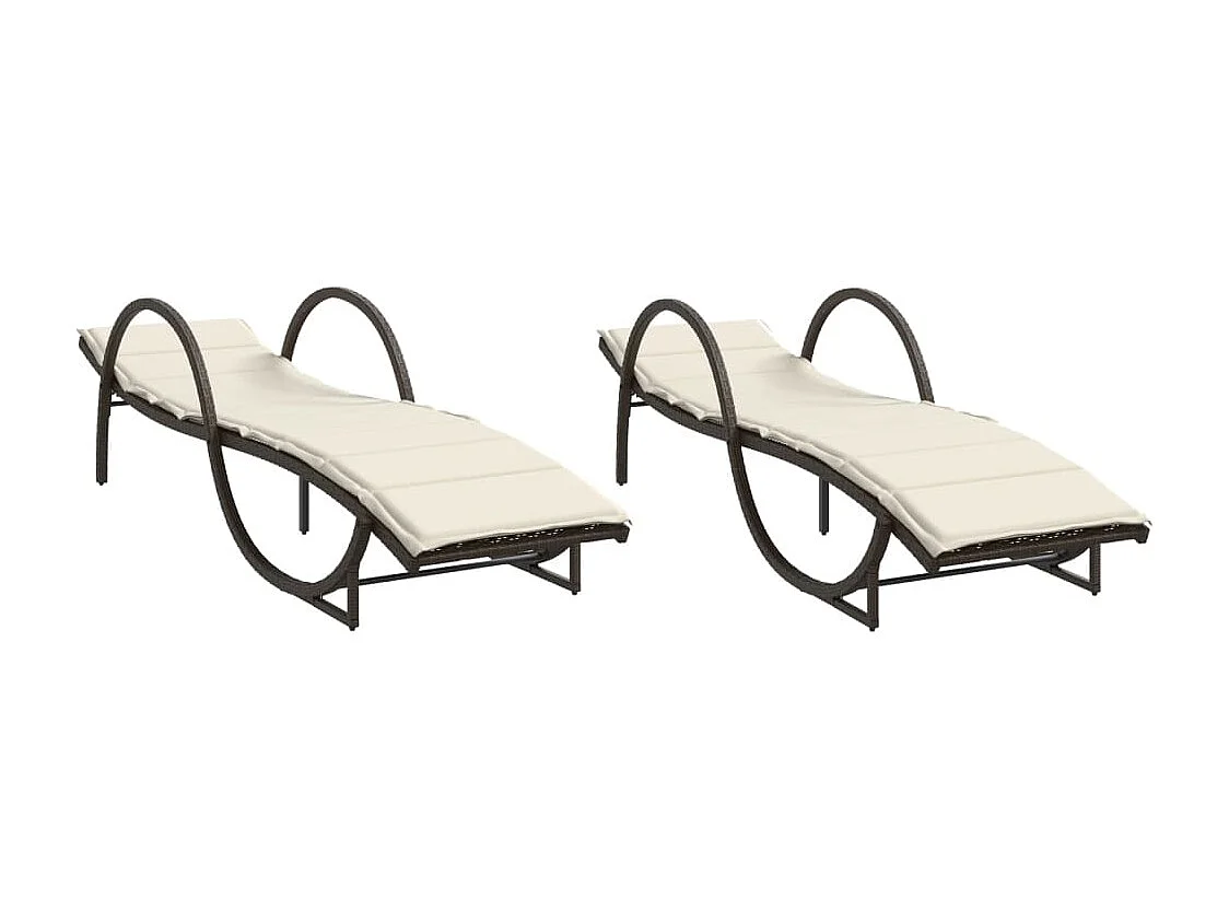 Chaises longues lot de 2 avec coussins marron résine tressée
