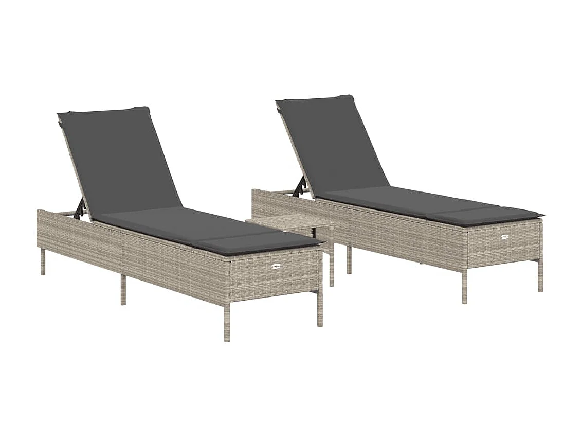 Juego de sillones con cojines 3 piezas de ratán gris claro.