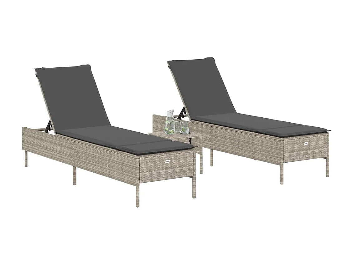 Juego de sillones con cojines 3 piezas de ratán gris claro.