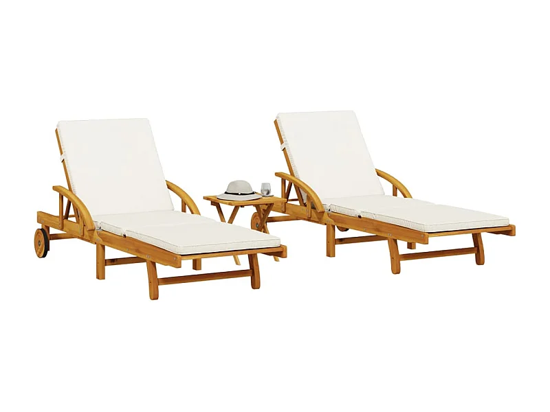 Conjunto de 2 cadeiras de praia com mesa em madeira maciça de acácia