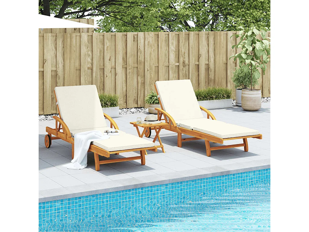 Chaises longues lot de 2 avec table bois massif d'acacia