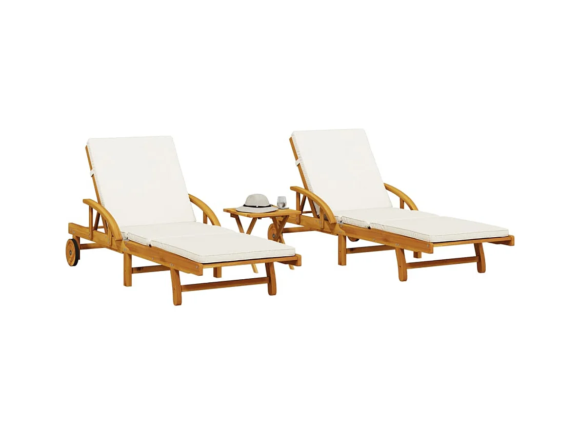 Ligstoelen set van 2 met massief acaciahouten tafel